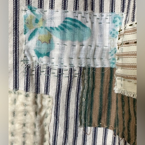 Handmade Skirt With Ticking Stripes, Patchwork, Kantha Quilting & Embroidery - Picture 7 of 13